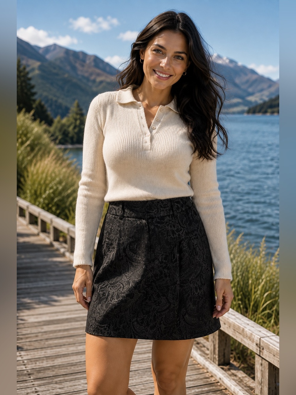 Elie Tahari Black Textured A-Line Skort